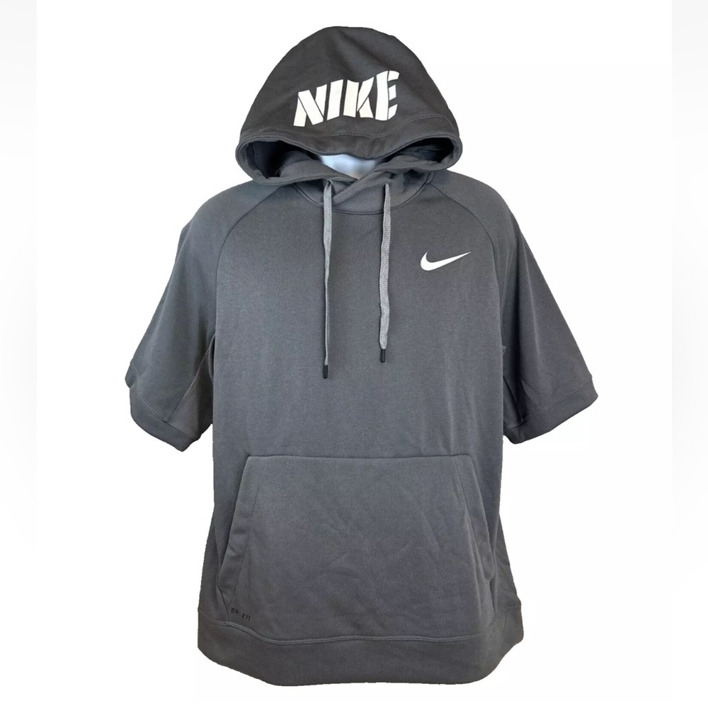 Nike Dri Fit Mens Grey L Pivot Short Sleeves Hoodie 728352-091 Workout Rare